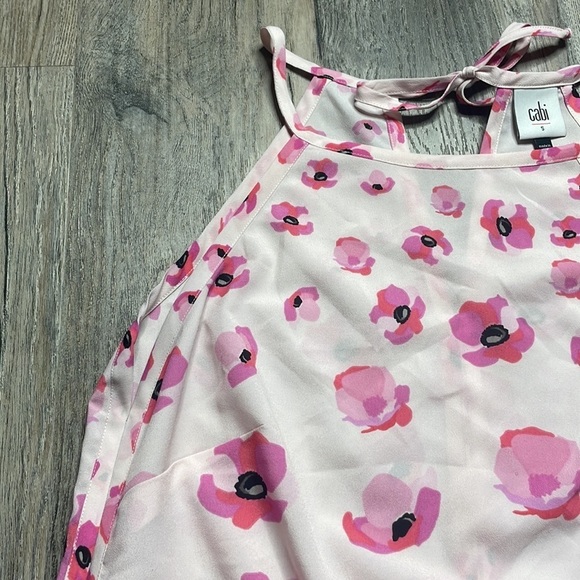 CAbi Floating Poppy Floral Halter Tank Blouse, keyhole back with tie, size small - Picture 5 of 13